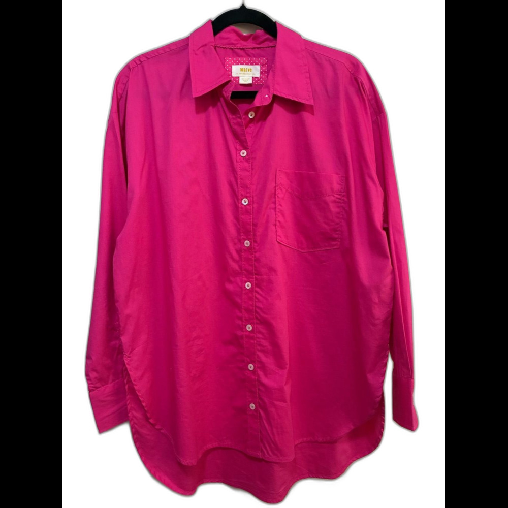 Anthropologie Maeve Button-Down Tunix Shirt in Hot Pink size medium
